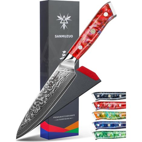 Kitchen Utility Knife 5 Inch Series Kitchen Knives Damascus Steel with Resin Handle (Sunset Red) (1/5)