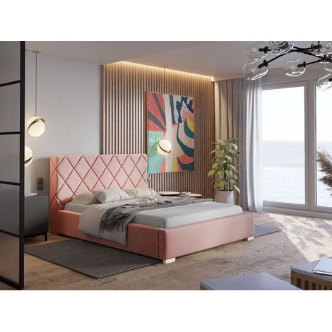 Lit rembourré avec rangement 120x200 velours rose Taranto (1/5)