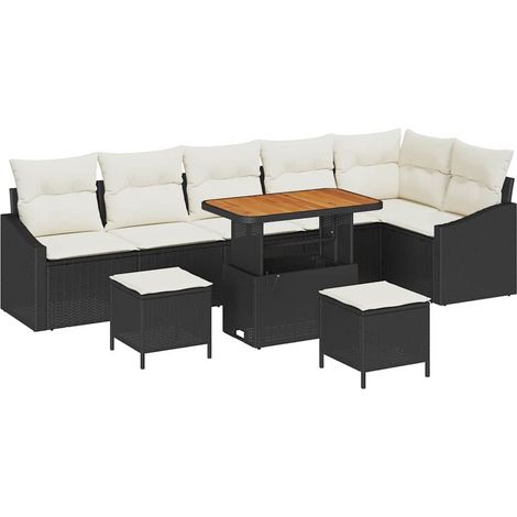 Maison Exclusive - Set Divano da Giardino 9 pz 7-Numero di posti Nero Poly Rattan (1/5)