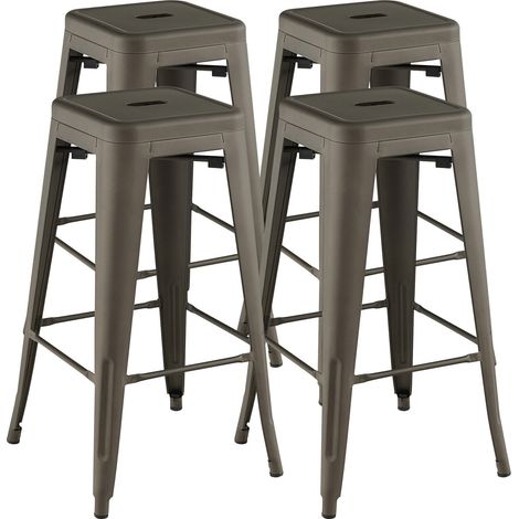 Lot de 4 tabourets de bar en métal, assise carrée 30 pouces avec poignée et repose-pieds, empilables pour cuisine et bar (1/5)