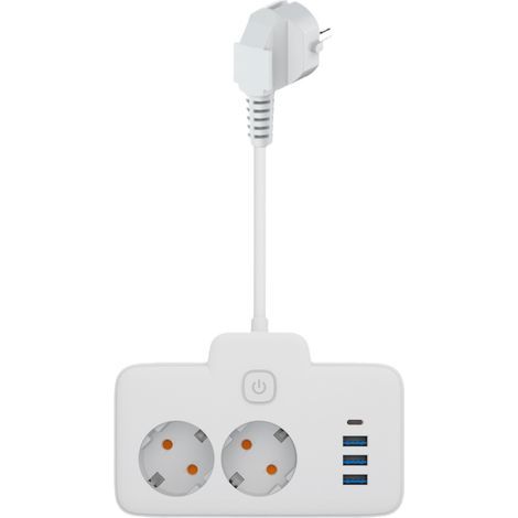 JSSEVN-Double Plug for Socket, Power Strip, multiprise 2 Prises avec USB, Double Prise, Distribution Socket Wall Mounted avec 3 USB A et 1 USB C – Blanc