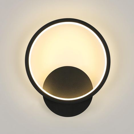 Applique murale LED, design rond moderne, lumière tricolore, convient aux chambres et aux couloirs, noire. (1/5)