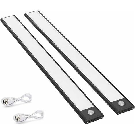 SABIR Lot de 2 lampes d'armoire à détecteur de mouvement à LED, 150LM, lampes de cuisine avec batterie rechargeable, éclairage USB, auto/marche/arrêt (1/5)