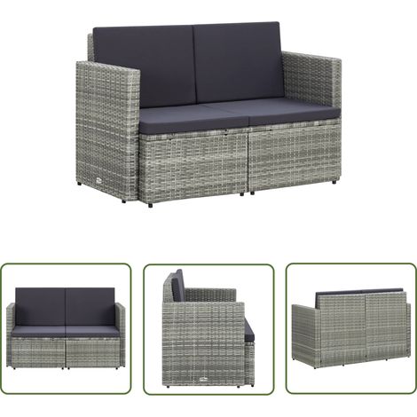 The Living Store Canapé de jardin à 2 places avec coussins Gris Résine tressée - Canapé De Jardin - Canapé Extérieur - Mobilier De Jardin - Meubles De Jardin - Chaise Lounge (1/6)
