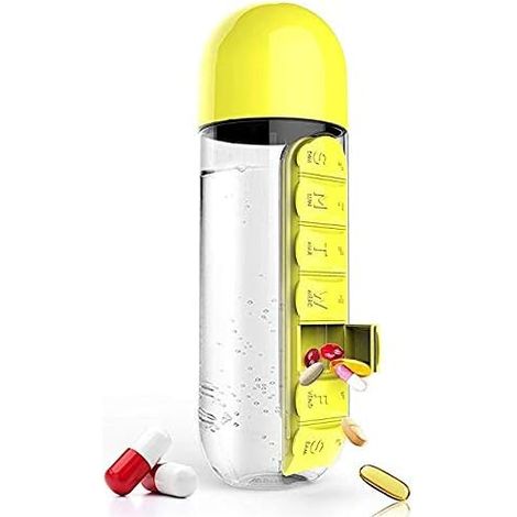 Boîte de rangement portable pour bouteilles et pilules de voyage de 7 jours (jaune)