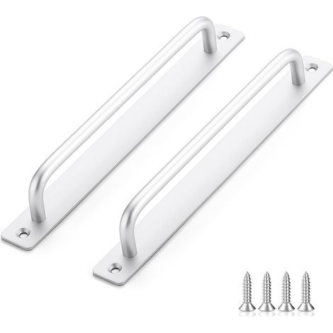 Poignée de porte coulissante en 2 parties, longueur 243 mm, avec plaque arrière, en alliage d'aluminium, adaptée aux meubles, argentée, avec vis (1/5)