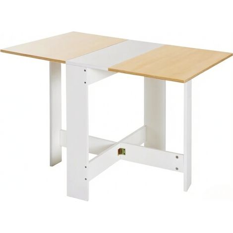 CHICFURN Table pliante de cuisine rabattable en MDF blanc et bois clair, table à manger gain de place avec 2 abattants, bureau compact pour petit espace (1/5)