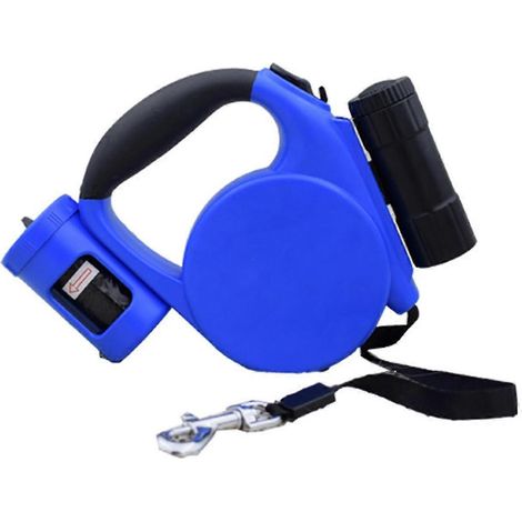Laisse rétractable pour chien avec lampe torche amovible et support de rangement pour sacs à déjections canines, frein à une main-AquaForge