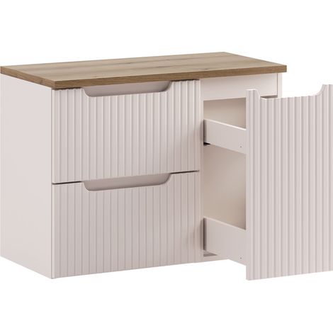 Ensemble meuble suspendu sous vasque 50 cm et cargo 30 cm NOVA cachemire avec plan chêne (1/5)