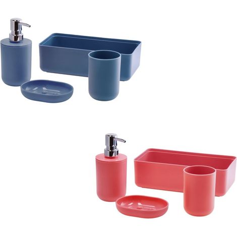 Set 4 Pezzi Accessori Bagno in Plastica Colorati 2 Colori Disponibili