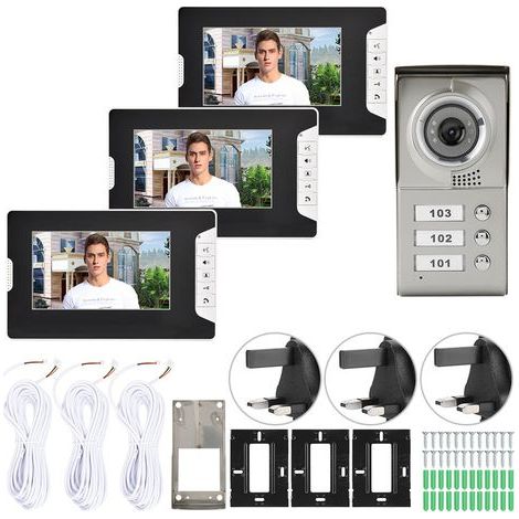 Apartment 3 wired units with video intercom, audiovisual doorbell, intercom, and entry system (1/5)