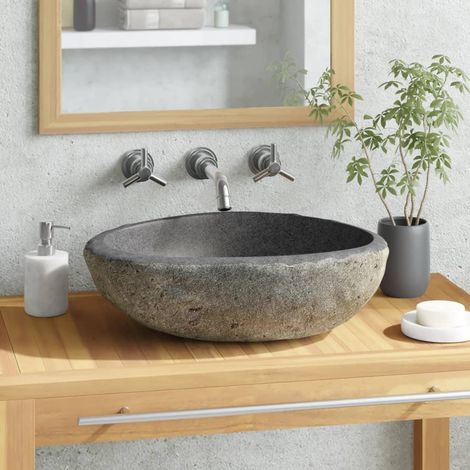 Vasque à poser, Lavabo de salle de bain, Bac à laver en pierre de rivière Ovale 29-38 cm IKJ72624 (1/5)