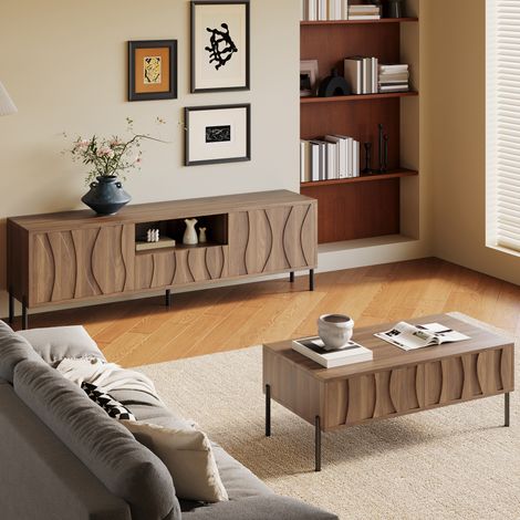 Set Mobili soggiorno, Mobile TV 160x35x46 cm e Tavolino da caffè 105x55x41 cm, MDF, Naturale, per Salotto