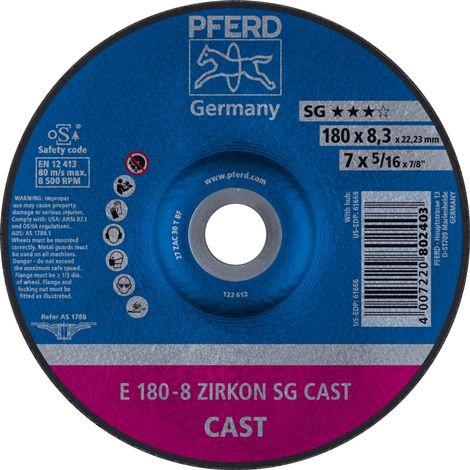 PFERD Schruppscheibe E 180x8,3x22,23 mm ZIRKON Speziallinie SGP CAST für Guss (1/5)