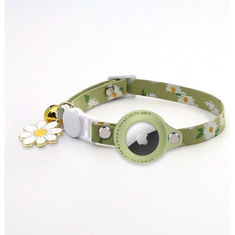 1PC Green Airtag Cat Collar, Printed Adjustable Airtag Cat Collar with Bell, Silicone Protective Case Compatible with Apple Airtag, Breakaway Safety Buckle for Kittens (1/5)
