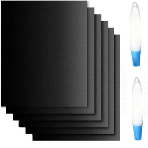 Tapis de Cuisson pour Barbecue, Tapis Barbecue 6 Set 40x50cm, Feuilles de BBQ Réutilisable Extérieur, Mats pour Barbecue Gaz, Charbon Barbecue,Postuler à Plaques et Grilles pour Cuisson Four (1/5)