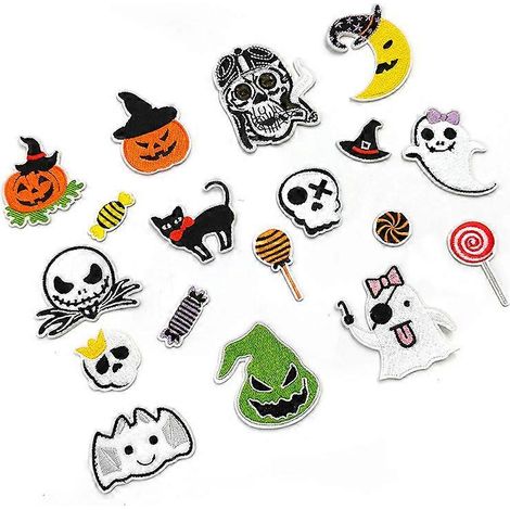 18 Pices Halloween Broderie Patch Thermocollant, Broderie Autocollant Iron on Patches Stickers Ecusson Coudre pour Vtements, Sacs Dos, Jeans, Chapea (1/5)