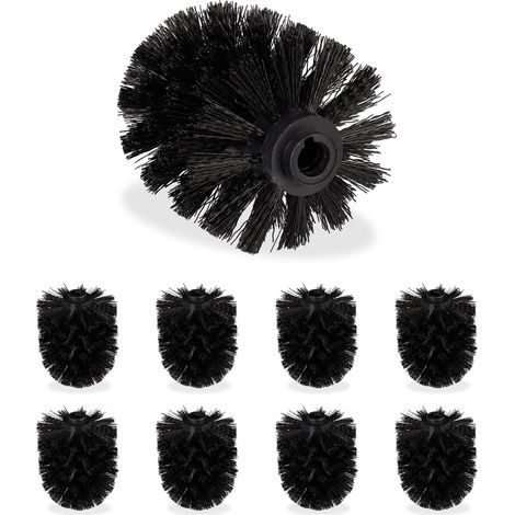 Tête de Rechange Brosse WC, Lot de 9, Filetage intérieur 12 mm, Diamètre 8 cm, tête Brosse Toilettes, Noir (1/5)
