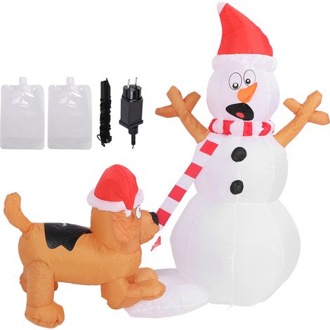GARRYFIZH Bonhomme de neige gonflable de 1,1 m avec chien mordeur et lumières LED blanches. Décoration de jardin/terrasse. Résistant à l'eau (IP44). Prise UE 220-240 V