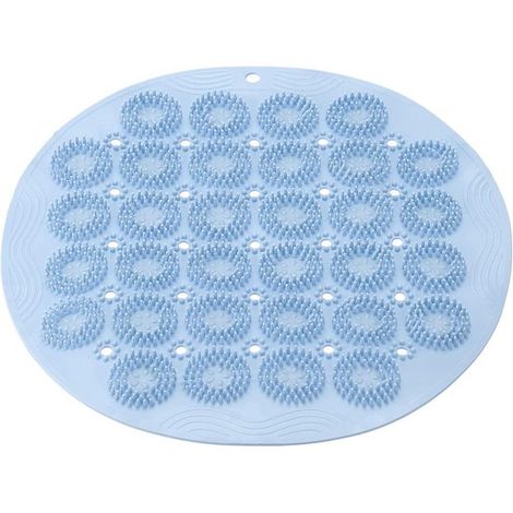 Tappetino da bagno, 30 cm × 30 cm, tappetino rotondo antiscivolo in PVC con fori di drenaggio e ventose, adatto per vasche da bagno, blu (1/4)