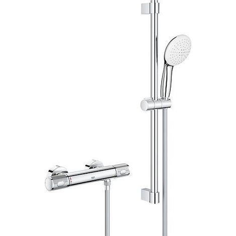 Grohe – Mitigeur thermostatique de douche Grohtherm 1000 Performance – Ensemble barre de douche 600 mm – 2 types de jet – Finition chromée (1/5)