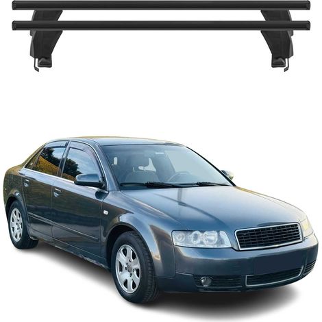 OMAC Barres de toit transversales en aluminium pour Audi A4 B6 Berline 2001-2004 – Antivol – Rainure en T – Testées City Crash – Charge Max 50 kg Noir (1/5)