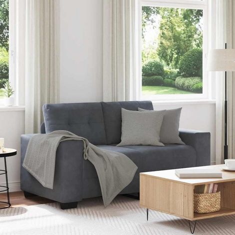 2-Sitzer Sofa Samt Dunkelgrau 120 cm Modern mit Holzarmlehnen (1/5)