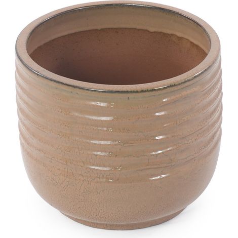 Maceta de cerámica hecha a mano Ø 26 cm, marrón claro brillante, con drenaje, HOMVRA (1/5)
