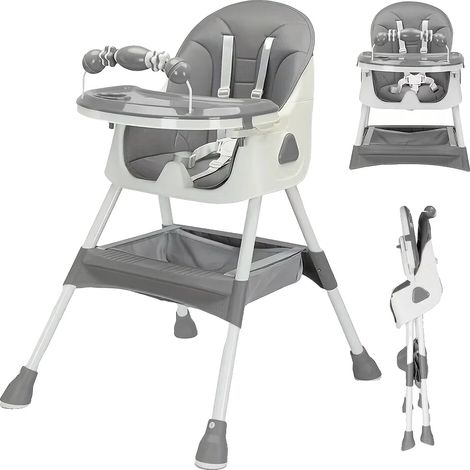 Seggiolone per bambini, pieghevole, superficie facile da pulire, GRIGIO (1/2)