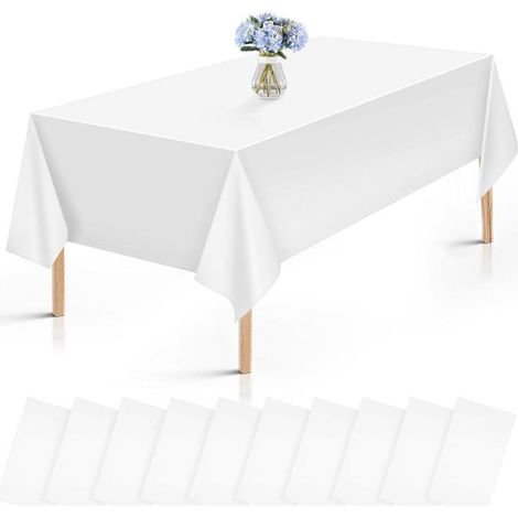 10 Pièces Nappes Blanche Jetables,Nappes Imperméables, Nappe Rectangulaire Décoration de Table pour Picnic, Exterieur, Mariage