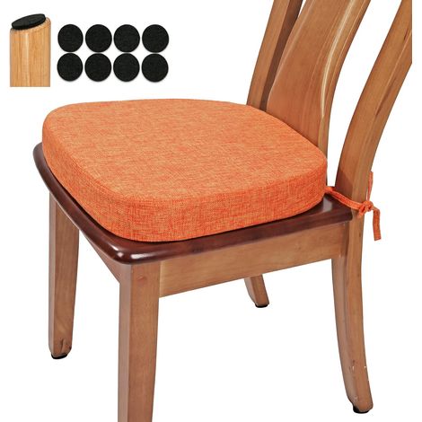 Coussin de chaise de salle à manger en tissu tissé épais de 6,3 cm, en forme de U, mousse haute densité, confortable pour cuisine, coussin de siège d'intérieur antidérapant (1 pièce, orange) (1/5)