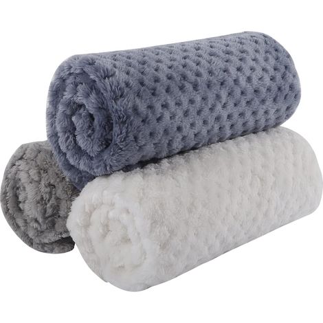 Couverture pour Chien Matelas de Sommeil Profond pour Animaux de Compagnie à Double Usage en Polaire Corail Moelleux FC007 ((40x60cm), Blue+y+White) (1/5)