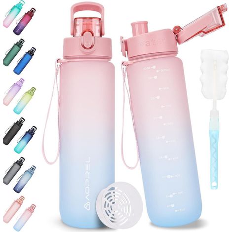 Trinkflasche Tritan BPAfrei Filter 1000 ml Rosa Blau Farbverlauf (1/5)