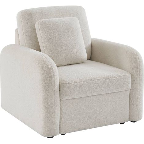 Fauteuil tissu bouclette blanche. lignes arrondies. Milano. L 90 x P 85 x H 85cm (1/5)