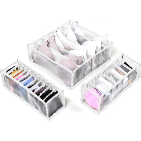 Cajas de almacenamiento plegables con compartimentos (6, 7, 11), juego de 3, para cajones de armarios.