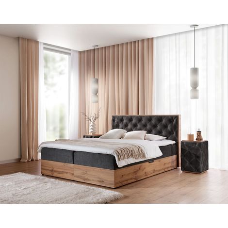Boxspringbett Schlafzimmerbett MAXIMO 200x220cm in Stoff Torre Schwarz (1/3)