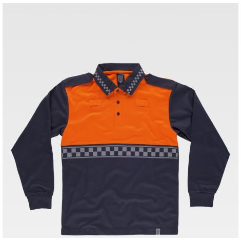 Polo manga larga de Alta Visibilidad reflectante damero C3856 WORKTEAM L Marino+Naranja A.V.