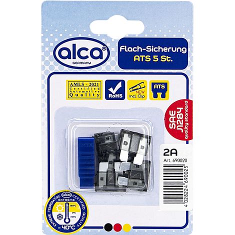 alca® Flach-Sicherungen 2A  5 St. Blister graue Auto Flachsicherungen Schmelzsicherung für Caravan Traktor Bus Motorrad Kfz Pkw Lkw etc.