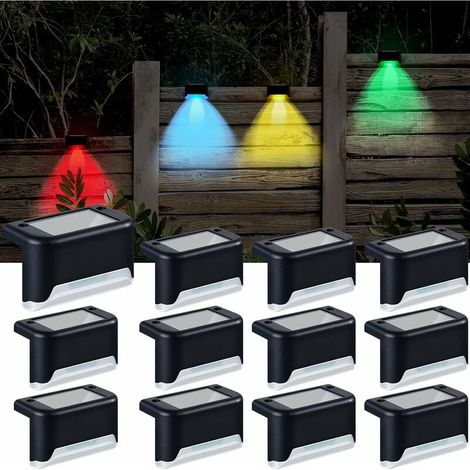 12 Pieces Solar Patio Lights Color Changing Step Lights Black Outdoor Waterproof Fence Lights Solar Stair Lights for Garden Driveway Balconies Patio (1/5)