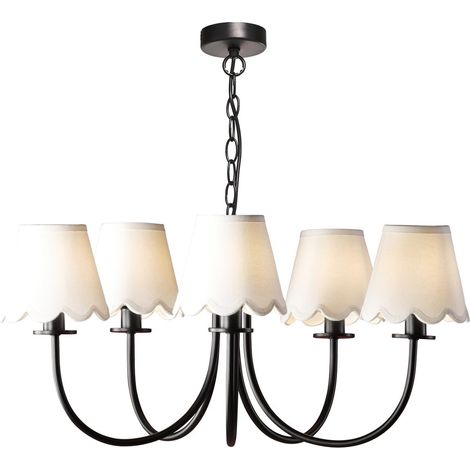 Dar Becca Suspension Becca à 5 lumières, bras articulés, noir mat avec abat-jour (1/5)