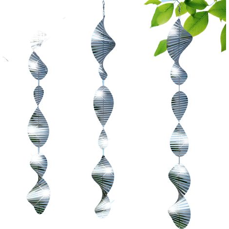 Lot de 3 girouettes anti-oiseaux - Disques 3D en acier inoxydable hautement réfléchissants pour terrasse, jardin, fenêtre et verger - 9 disques avec crochets pivotants à 360° (1/5)