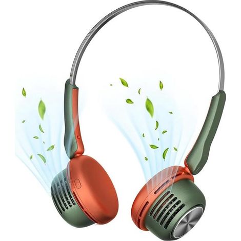 Ventilador de cuello portátil，Recargable por USB，Ventilador de cuello sin aspas，Manos libres y seguro，Fabricado en material PP，Verde (1/5)