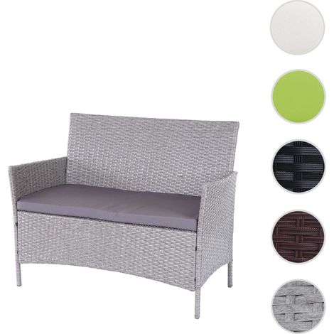 Banc de jardin Halden en polyrotin - gris, coussin anthracite