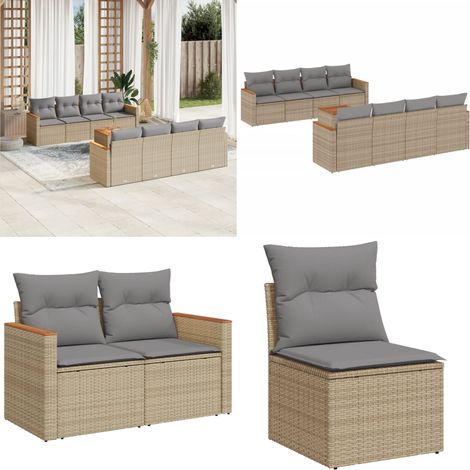 Salon de jardin avec coussins 9pcs mélange beige résine tressée - Ensemble Salon De Jardin - Mobilier De Jardin - Canapé Extérieur - Table De Jardin - Chaise Lounge - Home & Living