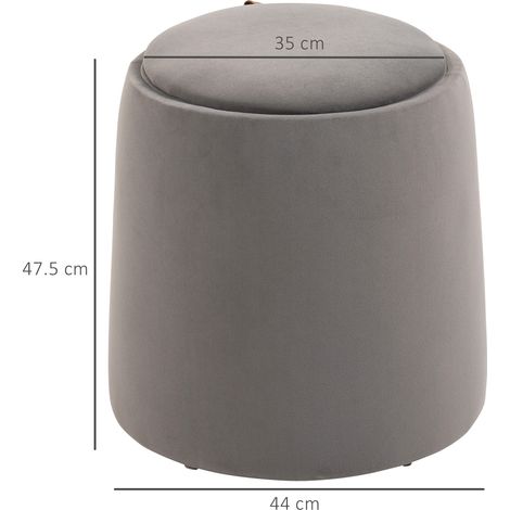 Pouf de rangement 2 en 1 en velours convertible en table basse, Ø44 x 47,5 cm, gris (1/5)