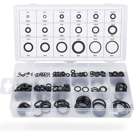 225PCS Rubber O-Ring, Kit 18 Sizes Black O Ring Seals, Hydraulic Plumbing Seals, Automotive Washer Air Conditioner Gasket