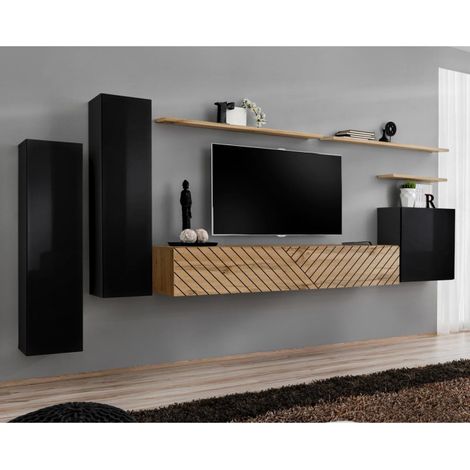 Ensemble Meuble TV "Switch Lamel I" 330cm Naturel & Noir (1/5)