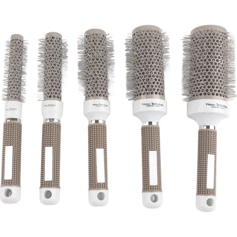 Ensemble de 5 brosses rondes pour coiffure, pinceaux chauffants pour lissage et boucles, outils de coiffage professionnels. (1/5)