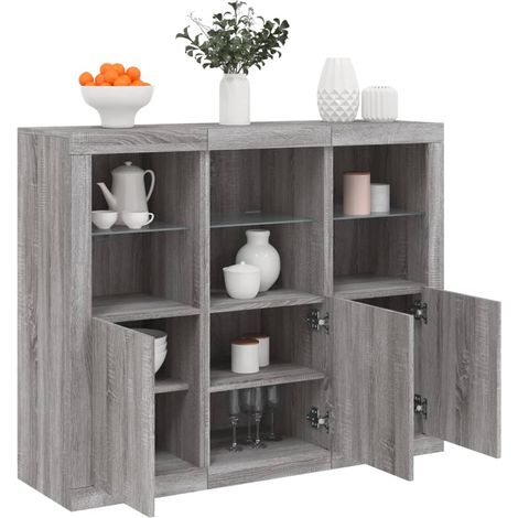 Sideboards mit LED-Leuchten 3 Stk. Grau Sonoma Holzwerkstoff