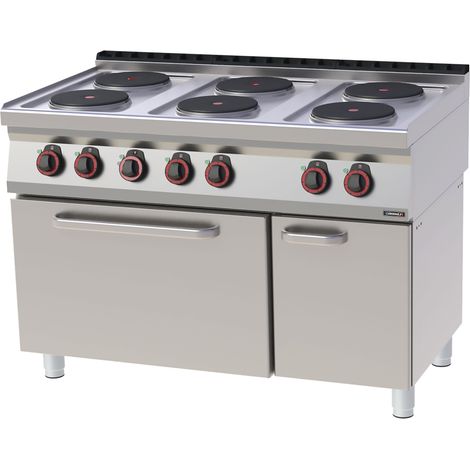 Fourneau électrique professionnel - 6 feux - Four ventilé GN 1/1 - 120cm - Casselin
